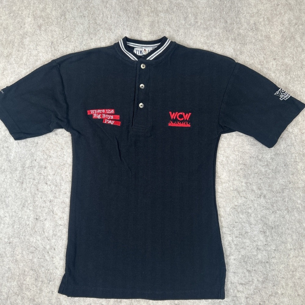 VTG 90s WCW Where The Big Boys Play Wrestling Henley Shirt XS X-SmallWCW